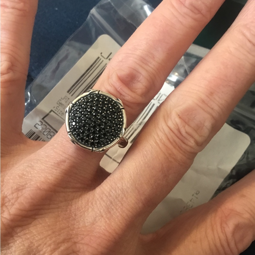 NWT JAI Sterling Silver Bamboo Gemstone Pave Black Spinel Geometric Disc Ring